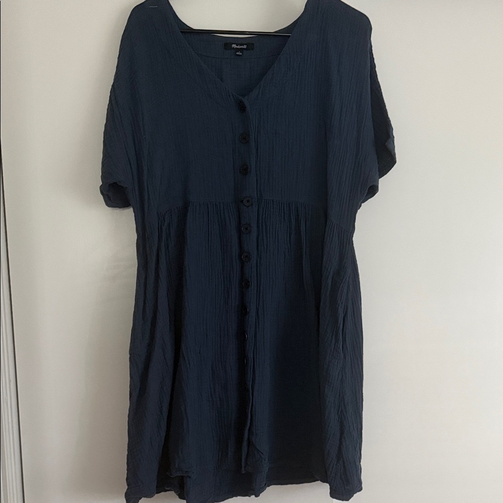 Madewell Navy Button-Front Short-Sleeve Tunic Dress